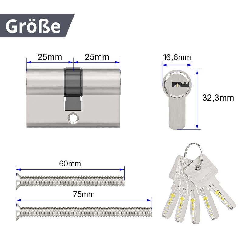 MANICAF Lock Cylinder (Brass) with Key (25/25 - Profile)