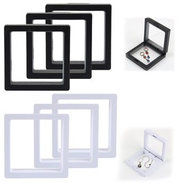 XiXiRan 3D Floating Display, 6 Display Box Jewellery, Coin Frame, Floating Frame, Transparent Stand, Coin Box for Copies, Jewellery, Necklace, Earring, Rings, Medallions, Stones (Black, White)