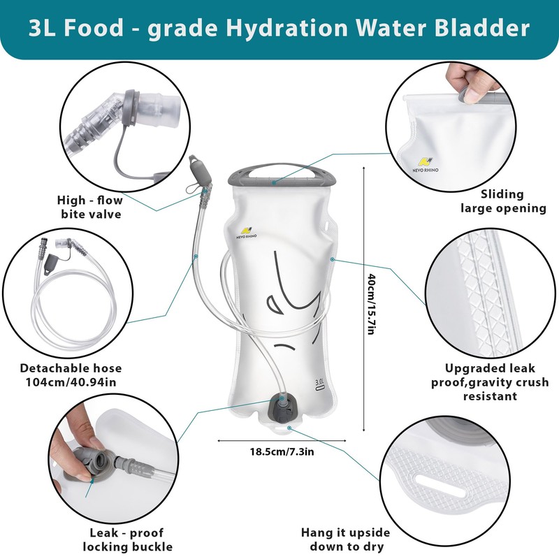 N NEVO RHINO Hydration Bladder 2L-3L,Water Reservoir for Hiking Backpack