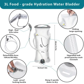 N NEVO RHINO Hydration Bladder 2L-3L,Water Reservoir for Hiking Backpack Leak Proof Water Storage Bladder, BPA-Free Water Pouch Hydration Pack for Camping Cycling Running