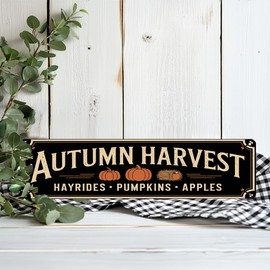 Rustic Autumn Harvest Metal Sign - Autumn Wall Decorative Sign - Pumpkin Wall Art Sign, 16x4 Inch, Vintage Sign for Kitchen, Cafe, Bar, Farmhouse Decor, Thanksgiving Day Decor
