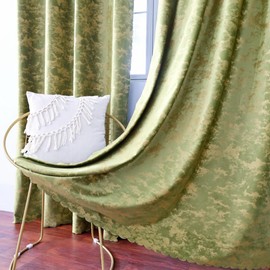 Amidoudou 1 Pair Nordic Style Luxury Velvet Curtains for Living Room Olive Green and Gold Bedroom Curtains (Olive Green,54x84 Inch)