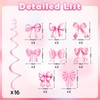 Pink Bow Birthday Decorations, Kaluofan 32PCS Pink Bow Hanging Swirls