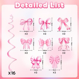 Pink Bow Birthday Decorations, Kaluofan 32PCS Pink Bow Hanging Swirls Set, Bow Party Decorations for Girl Birthday Wedding Valentine's Day Dance Party Favor Supplies