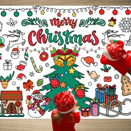 SICOHOME Christmas Coloring Tablecloth for Kids - 73x31 inch Giant Christmas Coloring Poster Color Your Own Tablecloth Christmas Decorations Craft School Classroom Activities Party Supplies - Bells