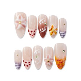 Zfans Almond Shape DreamWear Collection - 100% Handcrafted 3D Press-On Nails | Reusable, Long-Lasting, Salon-Quality Mint Bloom Eco-Friendly Nail Art Set:_Coastal Starfish Seashell_l