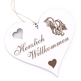 Herzlich Willkommen Sign, Frisian Horse, Decorative Heart Wooden Welcome Sign, Door Sign, Door Decoration