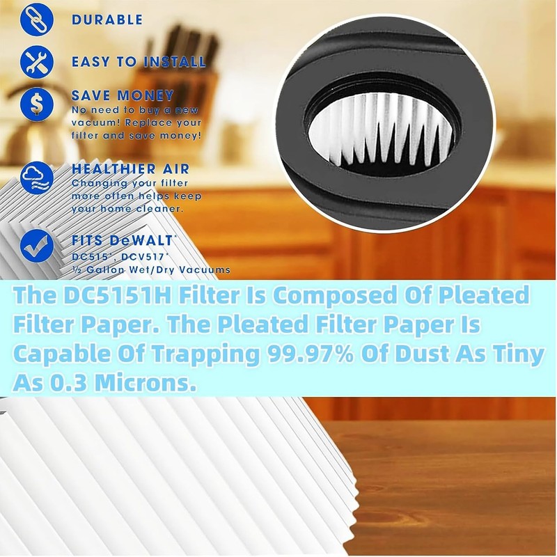 DC5151H HEPA Filter Replacement Compatible with DEWALT Wet Dry Vacuum