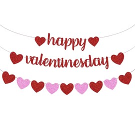 Happy Valentines Day Banner,Valentine's Decorations String with Heart - Hanging Oranment for Home Party Supplies,Love Bunting No DIY for Wedding Anniversary Themed Party Photo Props
