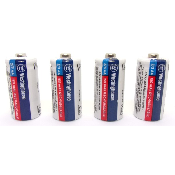 4X Westinghouse 2/3 AA Ni-Mh Battery Batteries Rechargeable 1.2 V Volt 150 mAh Reusable Chargeable by JL Missouri Parts