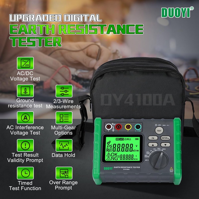 DUOYI Earth Ground Resistance Tester 0.03-2000Ω Soil Resistivity Meter,Upgraded Earth