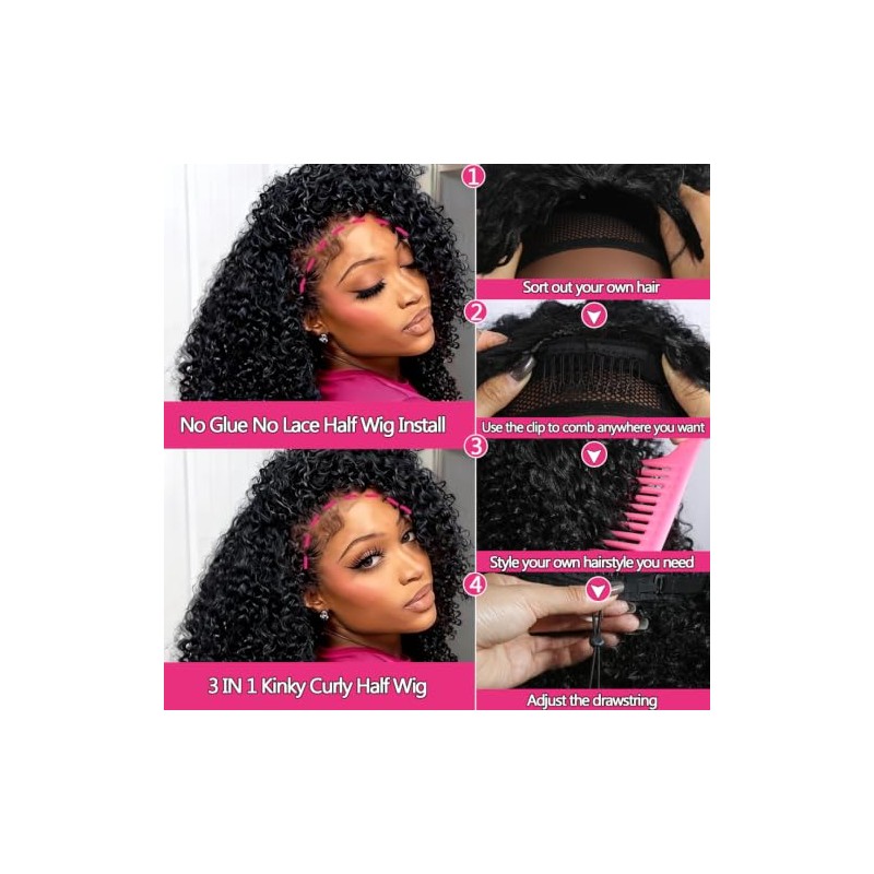 Peluca de media longitud rizada Kinky Curly con densidad del