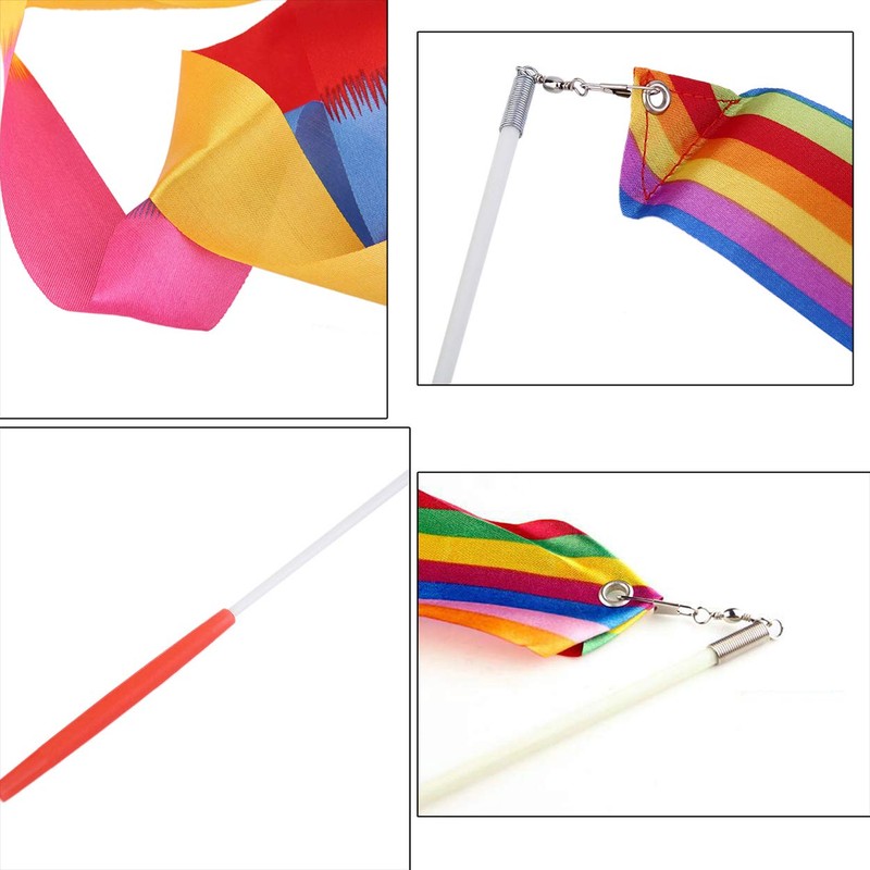 Dance Ribbons Rainbow Streamers Rhythmic Gymnastics Ribbon Baton Twirling Wands