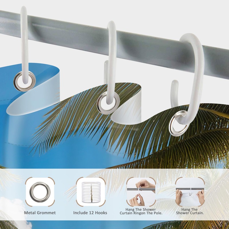 Glawry Beach Shower Curtain 72Wx72L Inches, Tropical Summer Seaside Bathroom