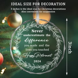 Christmas Ornaments 2024, 3*3In Transparent Glass Christmas Retirement Gifts For Women Men Xmas Hanging Decor Happy Retirement Ornament Inspirational Gift For Retired Coworker Teachers Friends Parents