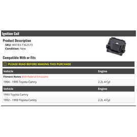 Ignition Coil - Compatible with 1992-1995 Toyota Camry 2.2L 4-Cylinder