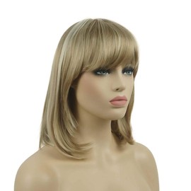 Lydell Synthetic Medium Length Straight Wig with Neat Bang Cosplay Wigs for Women Blonde