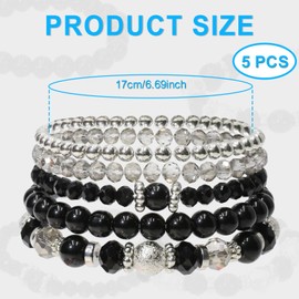 Rimoev 5 Pcs Bracelets for Women Strand, Beaded Pearl Stretch Bracelet, Boho Beaded Bracelets, Crystal Stone Beaded Bracelets Gifts for Women Mother's Day Christmas