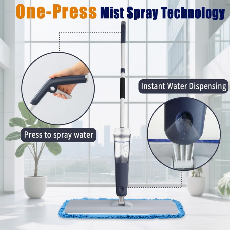 24" Dry mops for Floor Cleaning, Microfiber mop Spray System,