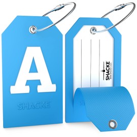 Initial Luggage Tag with Full Privacy Cover and Stainless Steel Loop (Aqua Teal) (A)