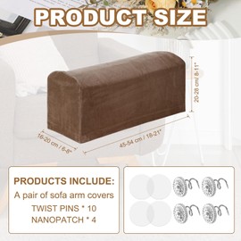 sourcing map 2pcs Couch Arm Covers, Velvet Armchair Sofa Arm Covers with Twist Pin, Anti-Slip Furniture Protector Slipcovers for Chairs/Sofas, Dark Brown