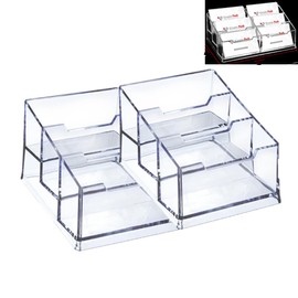 Vertical Business Acrylic Card Holder for Desk, Clear Desktop Business Card Display Stand, Name Card Organizer Case for Office Exhibition, 6 Slots Loopunk (Double trapezoid)