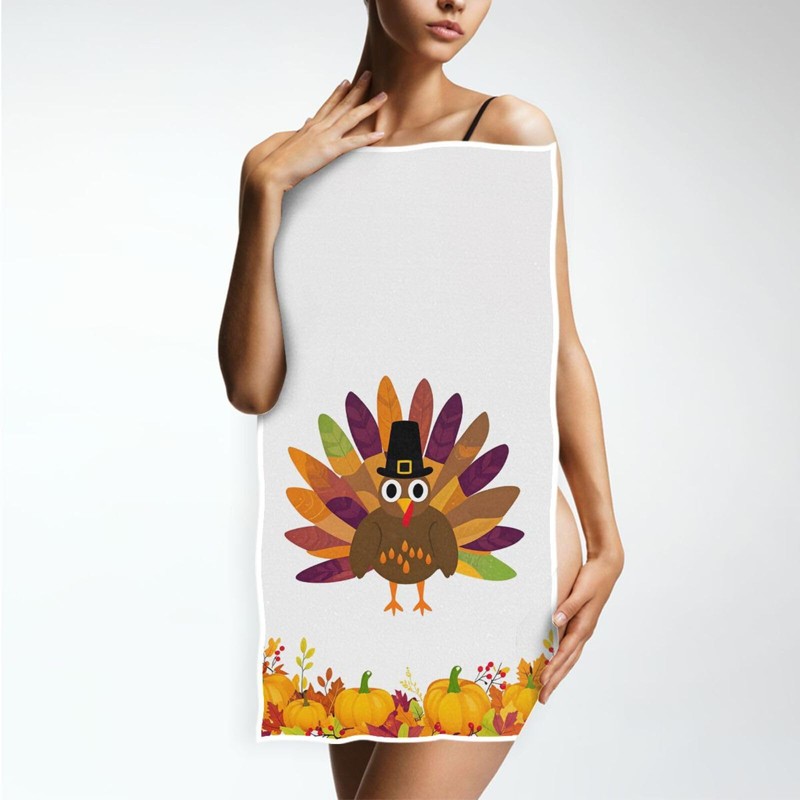 Pfrewn Thanksgiving Turkey Pumpkin Hand Towels 16x30 in Autumn Harvest