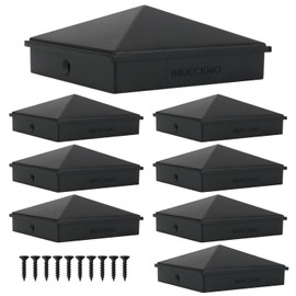 INDECKMO 4x4 Aluminum Pyramid Post Caps Cover for 4x4 Nominal Wood Post (True 3.5" x 3.5"), with Black Matte Finish Powder Coated Surface, for Fence Square Wood Post of Decks Railing, Mailbox (8 Pack)