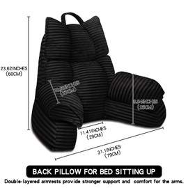 RRPAHWTV Reading Pillow for Bed with High Arm Rests,Back Support Pillow for Sitting Up in Bed with Shredded Memory Foam for Reading, TV, Gaming or Relaxing on Floor（Ink Black，Small）