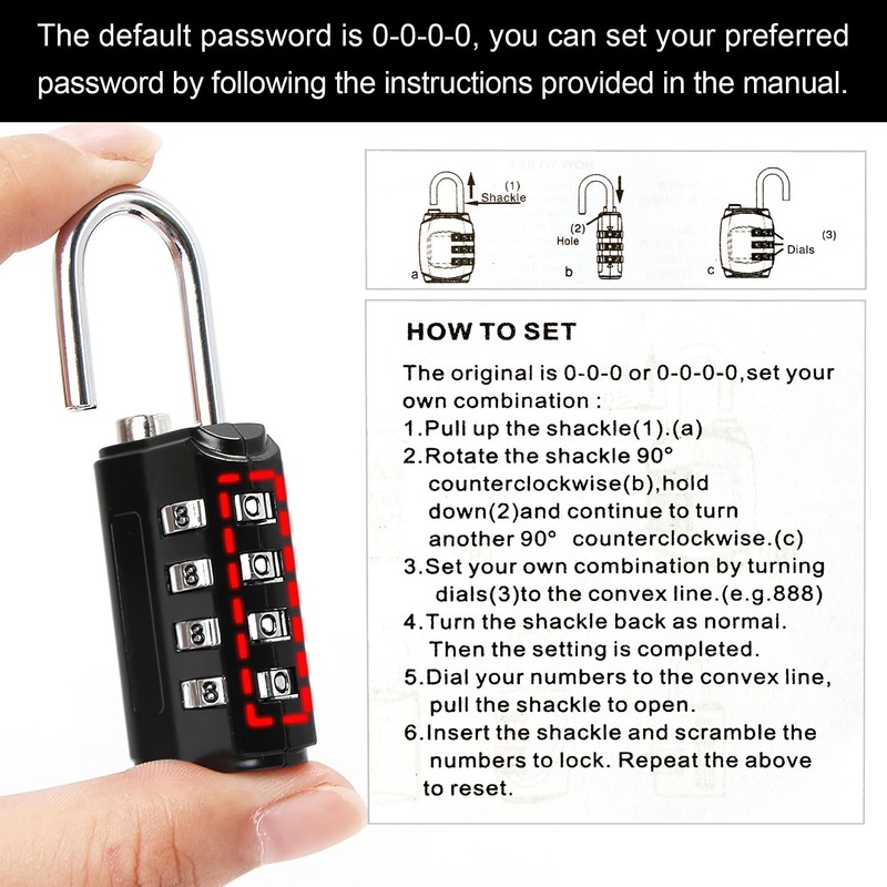 4 pcs Padlocks with Code,4 Digit Combination Padlock,Padlock for Gym
