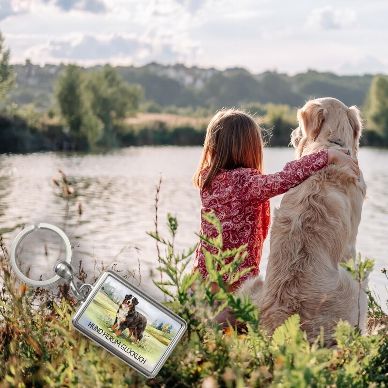 Bernese Mountain Dog on the Meadow - Happy Keyring Unique