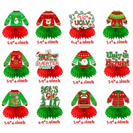 Ugly Christmas Sweater Party Decorations Honecomb Centerpieces,12Pcs Ugly Sweater Party Table Decorations, 3D Ugly Sweater Decorations Table Centerpieces for Tacky Sweater Party Decorations