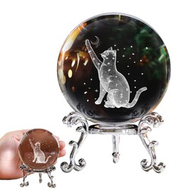 ENGFGH 60mm 3D Cat Moon Ball with Stand Set, Spiritual Gifts for Women, Cat Gifts for Women, Crystal Clear and Cute Decoration for Bedroom, Living Room and Office