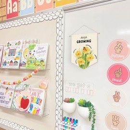 XYDEG Plant Flower Classroom Decor, Keep Growing Motivational Linen Canvas Banner, Growth Mindset Positive Affirmations Wall Hanging Pennant Banner for Classroom Door Playroom Homeschool Decor, 15x11