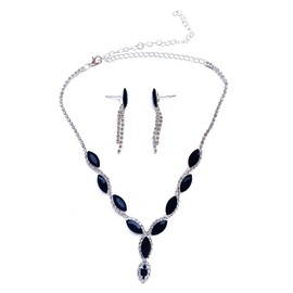 Crystal Wedding Necklace Earrings Set Bridal Rhinestone Pendant Necklace Sets Marquise Chain Jewelry for Women (Black)