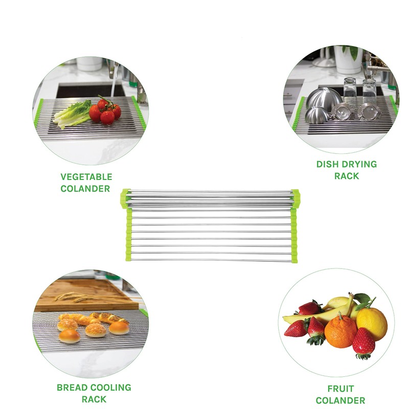 Pennakool Roll Up Dish Drying Rack - XL 20x18 Stainless