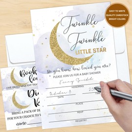 Moonle Baby Shower Invitations with Envelopes for boy, Diaper Raffle Tickets and Baby Shower Book Request Cards, Twinkle Twinkle Star theme babyshower party supplies,Set of 25