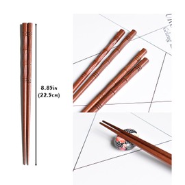 5 Pairs of Reusable Natural Wood Chopsticks, Handcrafted Rosewood Chopstick Gift Set, Dishwasher Safe, 8.8 Inches/22.5cm