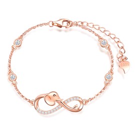 MicLee Women's Simple Bracelet Cubic Zirconia 925 Sterling Silver Allergen-Free Elephant Infinity Sign Bangle Bracelet with Gift Bag Super Gift for Mother Girlfriend, Silver Silver Zirconia, Cubic