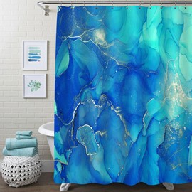 Gibelle Blue Marble Shower Curtain, Abstract Royal Blue Fabric Shower Curtain for Bathroom, Modern Ombre Watercolor Ink Art Shower Curtain Set with Hooks, 72 x 72