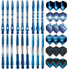 JpGdn 18Pcs Metal Dart Shafts and 18Pcs Darts Flights Blue Color Set Dart Stems Aluminum Darts Throwing Accessories for Dart Games