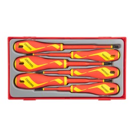 Teng Tools 6 Piece 1000 Volt Flat (Slotted), Phillips (PH), Pozidriv (PZ) Insulated Screwdriver Set | Electricians Tool | Insulated Tool | Electrical Tool - TTV706N