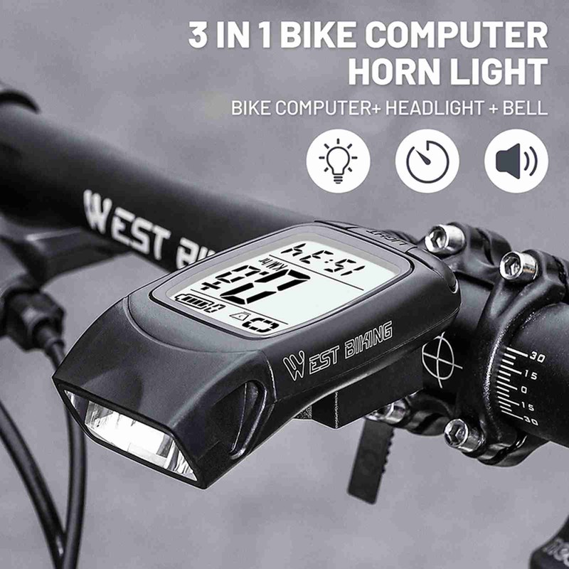 3 in 1 Bike Computer with Headlight Horn IP64 Multifunction