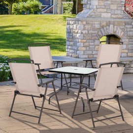 Giantex Set of 4 Patio Folding Chairs - Outdoor Sling Chairs with Armrests and Rustproof Steel Frame, Patio Dining Chairs with Breathable Fabric for Garden, Backyard Poolside Indoors, No Assembly