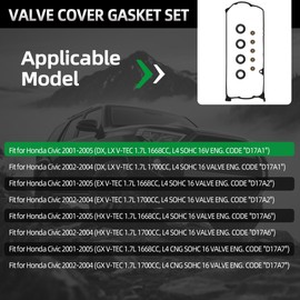 Valve Cover Gasket Set VS50606R VS50384 Fit for Honda Civic 2001 2002 2003 2004 2005 DX LX EX HX GX, for D17A1/D17A2/D17A6/D17A7, 1.7L SOHC