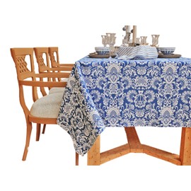 The Season Thread Table Cloth - Blue, 100% Cotton Rectangular Table Cover, Size 60x84 Inch. for Kitchen, Dining, Tabletop, Decoration, Parties, Thanks Giving, and Everyday Use.