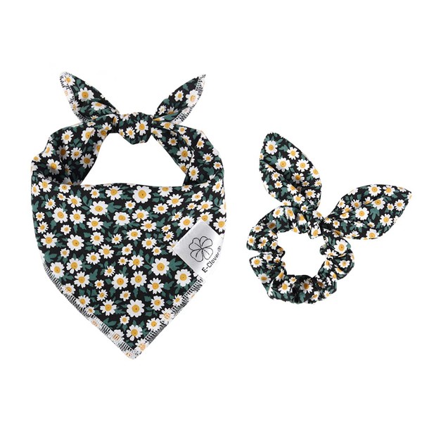 E-Clover Dog Bandana & Matching Scrunchie Set Flower Dog Scarf