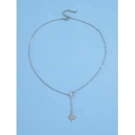 ALRNBY Silver Lariat Necklace for Women, Trendy Layered Y Necklace, Dainty Star Pendant, Gold Long Chain Necklaces, Jewelry Gift