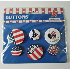 6 Patriotic Buttons Pins America USA Stars & Stripes New