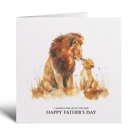 Postcard Prints - Father's Day Card For Dad Lion and Cub Illustration Simple Father's Day Card I always look up to you Dad Father's Day Card